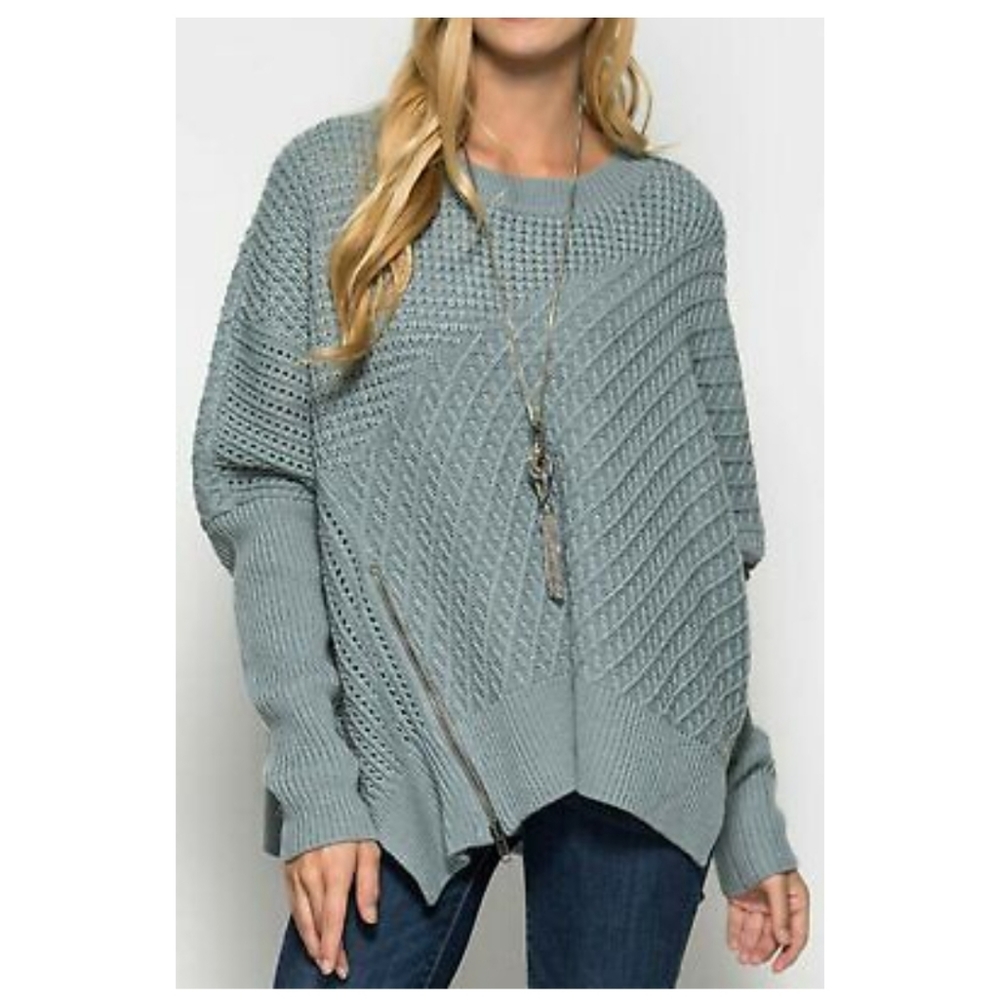 Oversized Knit Sweater with Front Zipper Detail - Picture 3 of 5